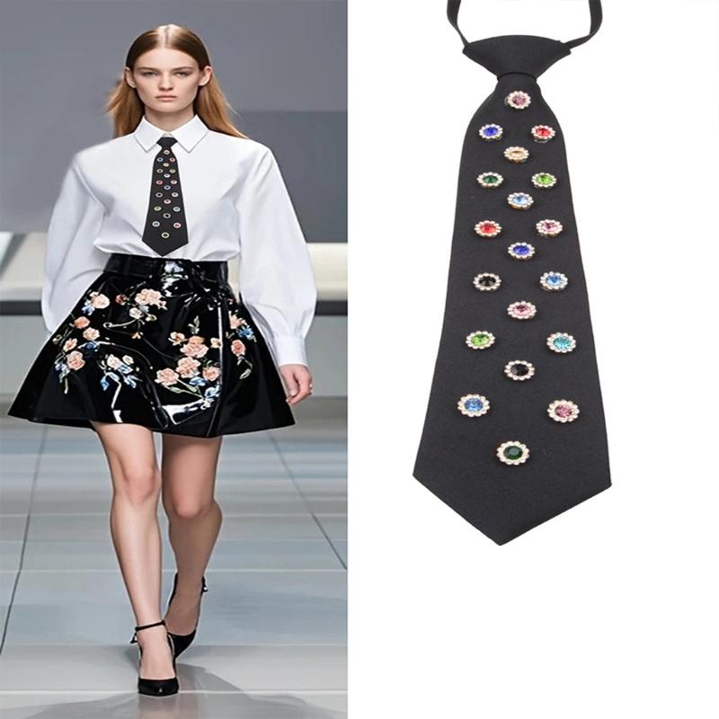 Two-Level Crystal Flower Necktie For Men Women Kids Gatherings Soft Polyester Fashion Accessory