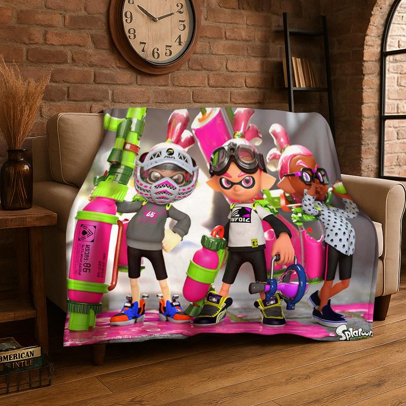 funny Splatoon 3 Cartoon Game Flannel Blanket Soft Warm Throw Blanket for Bedroom Living Room Bed Travel Camping Picnic Gift