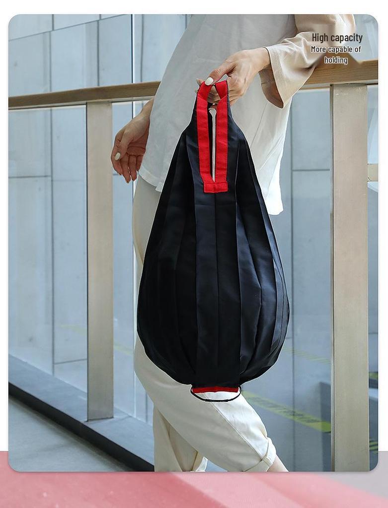 Eco-Friendly Foldable Shopping Bag: Large Capacity, Ultra-Light, Accordion Pleat Design with Hanging Buckle for Travel.