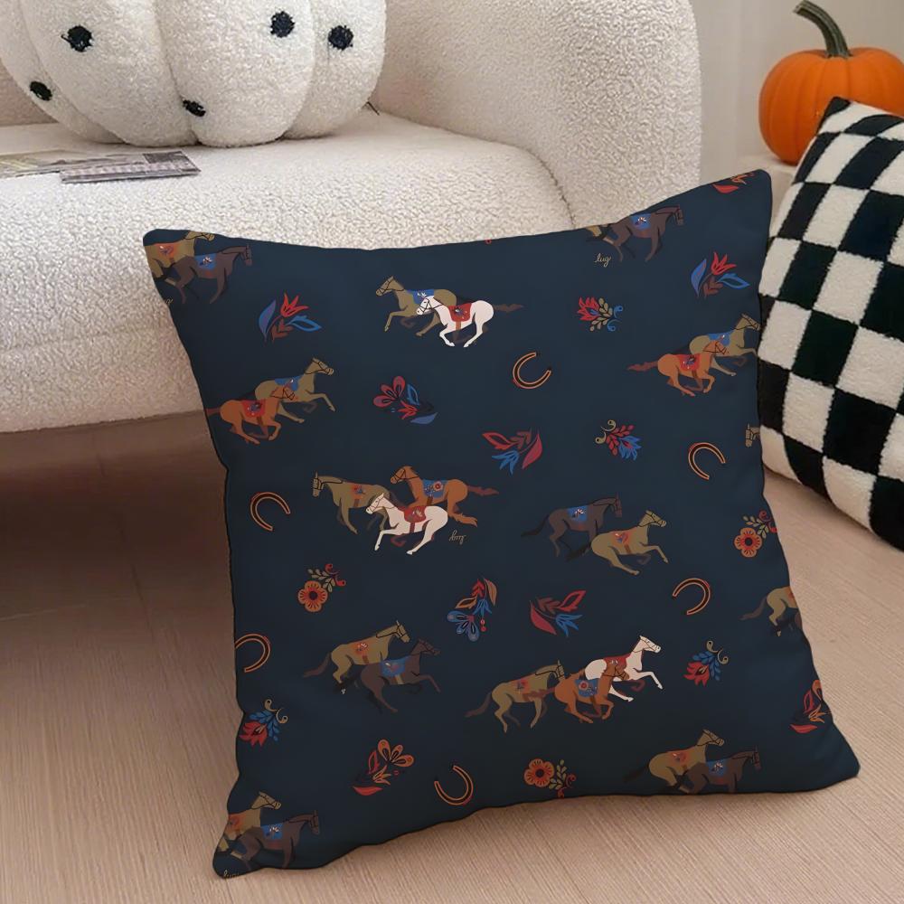 Cute Horse Cushion Cover Throw Pillow Cover Hidden Button Durable Polyester Chair Cushion