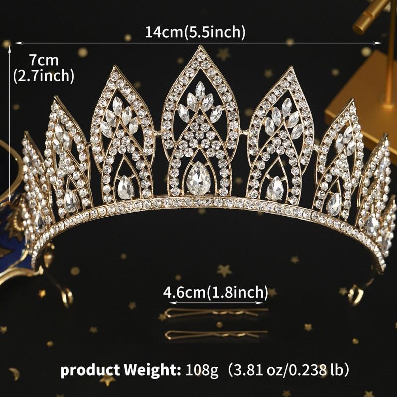 

Wedding Party Queen Crown Gold Diamond-encrusted Retro Bride Headwear Luxury Beauty Pageant Runway