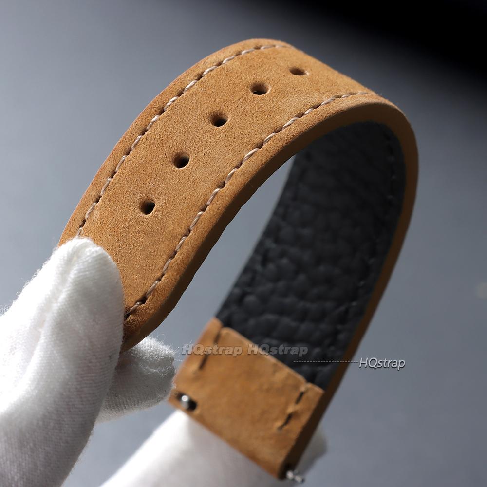 18mm 19mm 20mm 22mm Vintage Suede Cowhide Watch Strap Butterfly Buckle Handmade Stitching Soft Watch Band Quick Release Bracelet