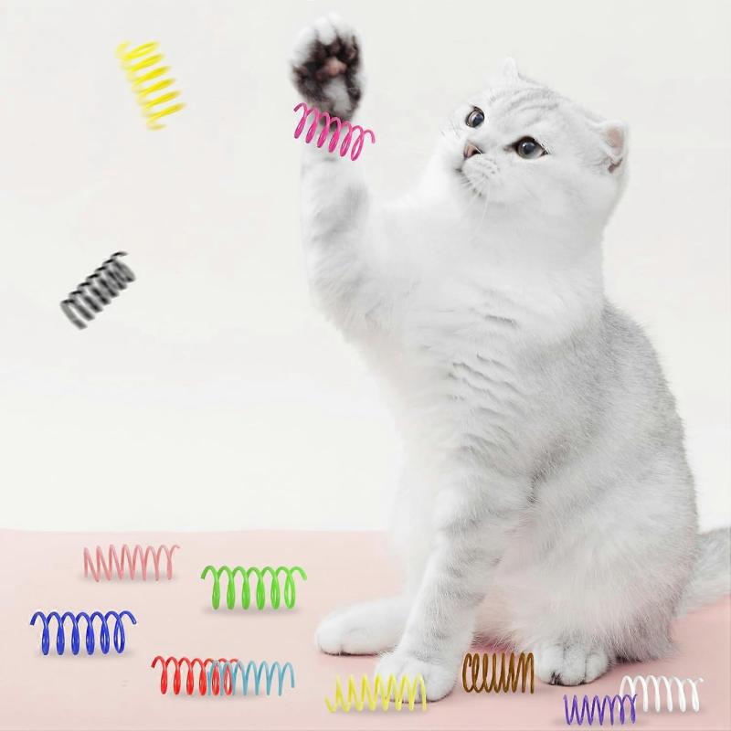 Cat Spring Toy Pack Of 12 Colorful Plastic Spiral Interactive Toy For Indoor Cats To Swat