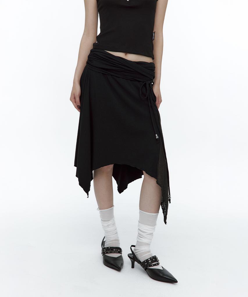 Rough Neck Knit Layer Drape Skirt Black