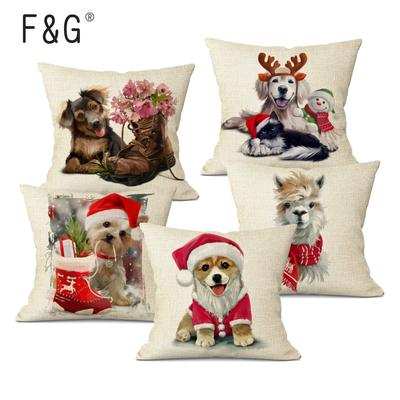 Merry Christmas Decorative Cushion Cover Cute Christmas Animals Dog Cat Printed Throw Pillows Case for Home Decor