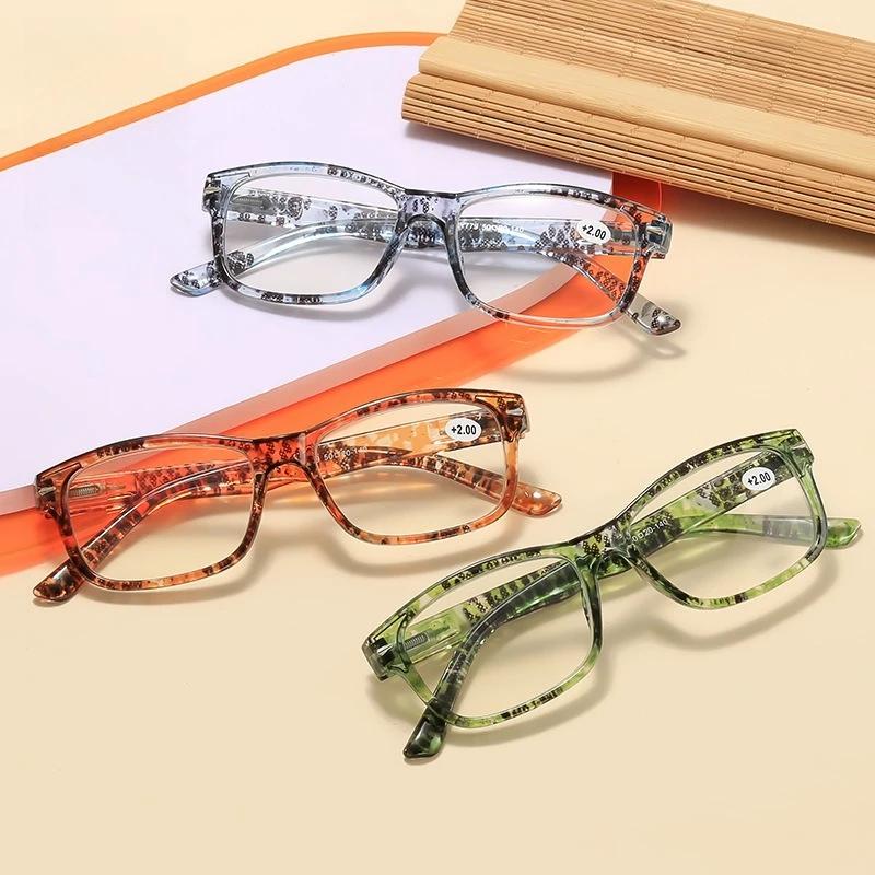 Trendy Suqare Women'S Reading Glasses Men Classic Flower Printed Far Sight Eyewear Vintage Retro Blue Light Blocking Presbyopia