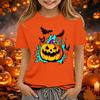 Kids Halloween Printed Neck Short Sleeve T-Shirt Loose Fit Casual Top