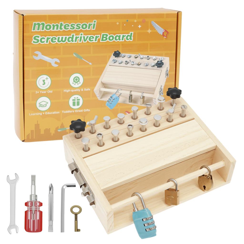 Wooden Screwdriver Board Toy Portable Screwdriver Board Learning Toy Educational Present for Travel 3 to 8 Years Old Kid