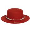 Women's Wool Felt Flat Top Fedora Hat - French Autumn/Winter Retro Style with Chain