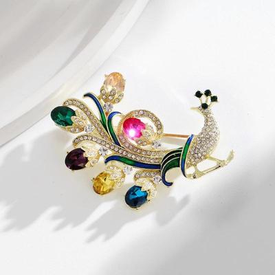 Luxury Rhinestone Peacock Open Screen Brooch For Women Enamel Pin Casual Party Accessories New Gifts Friends