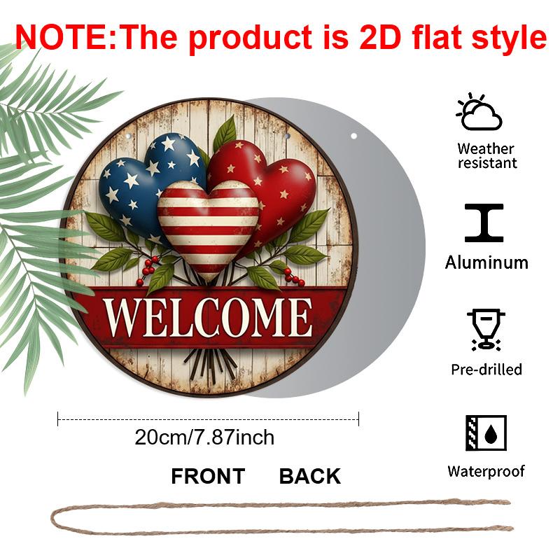 2D Flat, 1pc Vintage Patriotic Heart Metal Wall Sign - 7.87-Inch Flag & USA Map Heart, Waterproof Fade-Resistant / Decoration Suitable for Porch