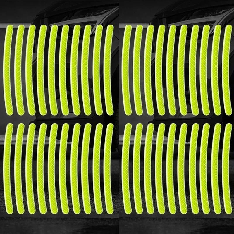 40/20pcs Car Wheel Tire Hub Reflective Strips Car Motor Tyre High Reflective Night Warning Safety Driving Reflector Sticker
