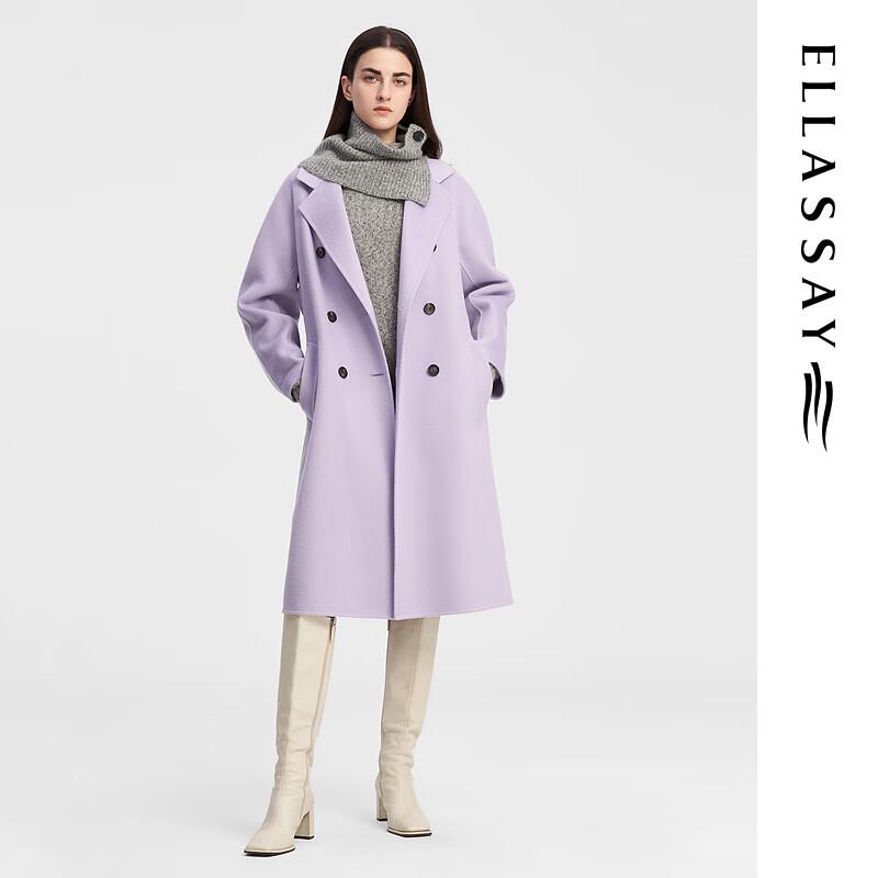 

ELLASSAY Women s Elegant Lavender Wool Double-Breasted Long Coat M