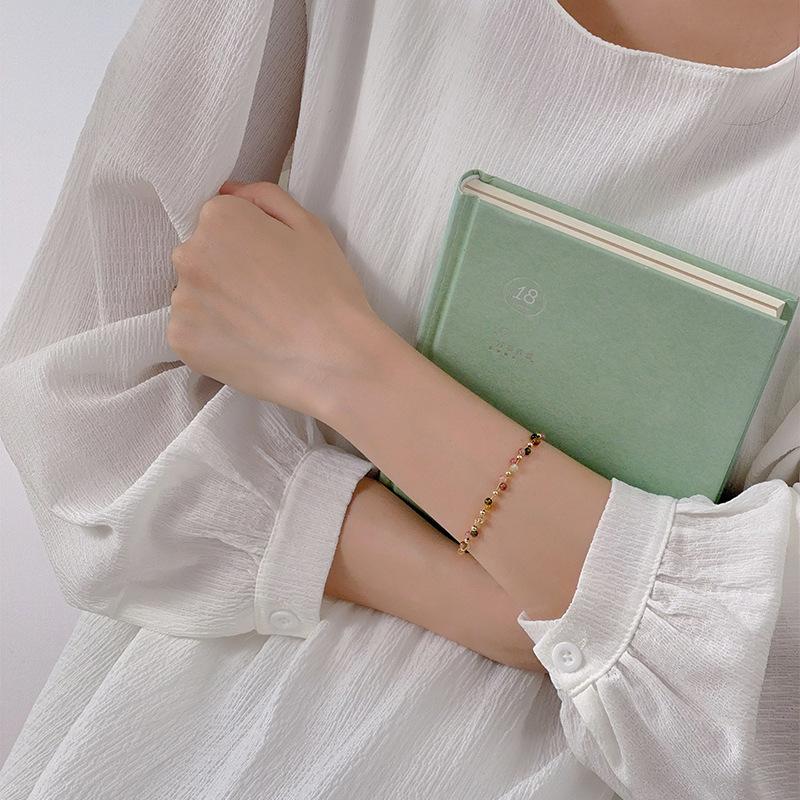 Floral New Chinese Style Natural Tourmaline Bracelet, Niche Light Luxury Crystal Bracelet for Girls