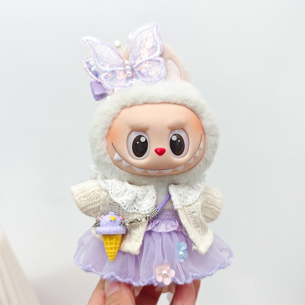 For 17cm/38cm Labubu Doll Clothes Fashion Puprple Dress Doll Clothes Color Match Dress Hat Accessories Cute Decoration Little Clothes