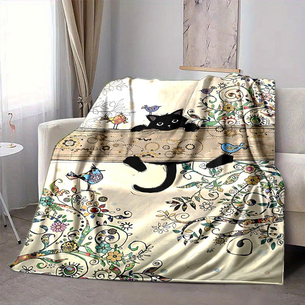 1pc Cat Garden Lightweight Flannel Blanket, Comfortable and Warm Blanket, for Office and Camping Sofa Bed155