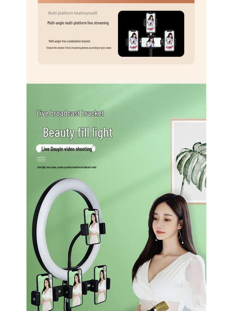 Mobile Live Broadcast Selfie Stick with Integrated Floor Tripod & Fill Light