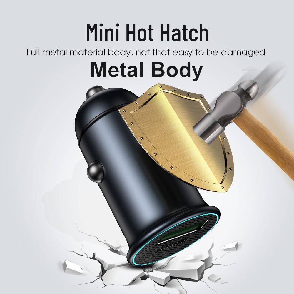 60W Mini PD USB-C Car Charger for Apple & Huawei with QC3.0 Compatibility