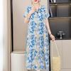 Abiti eleganti taglie forti per donna Abito lungo vintage a maniche corte allentato casual