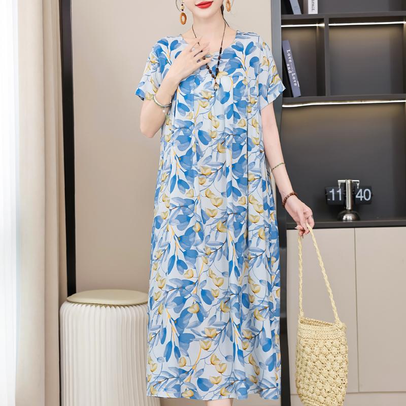 Abiti eleganti taglie forti per donna Abito lungo vintage a maniche corte allentato casual