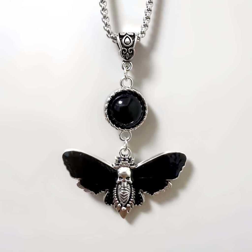 Gothic Skull Red Fly Earrings Necklace With Alloy Pendant For Halloween Costume Accessory