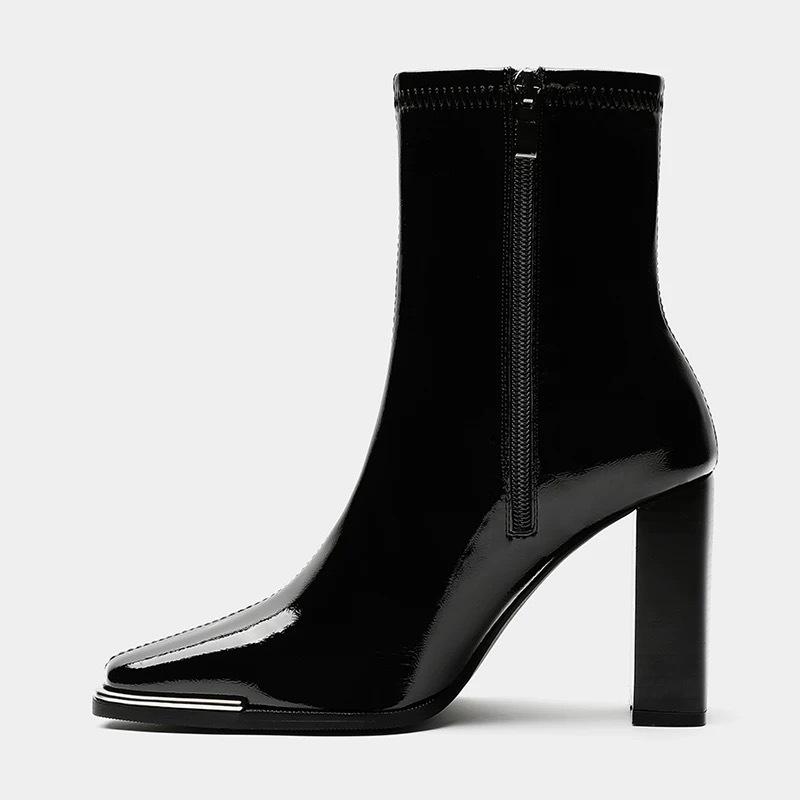 Suede thick heel high heels small short boots women's spring and autumn new Chelsea metal head thin boots Martin boots women