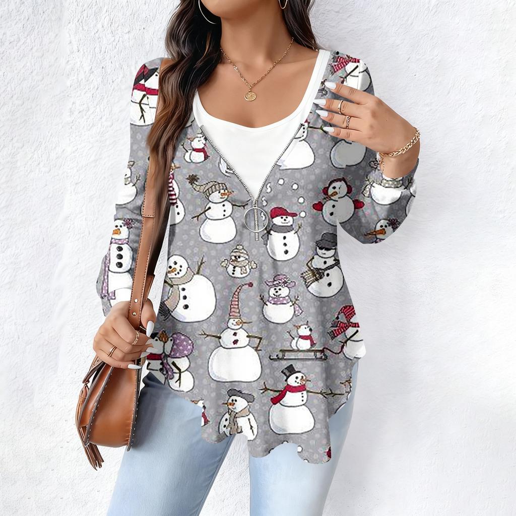 Women's Fashionable Casual Long Sleeved Loose Oversized Printed Top