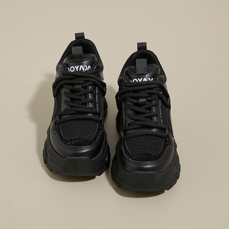 Inner Heightening Dad Shoes Women's Casual Mesh Sneakers Women's Shoes 2025 Thick-soled Breathable Autumn New Bright Diamonds