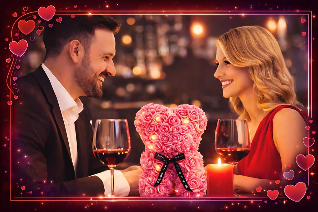 Bear Made of Rose Petals Valentine's Day Gift Women's Day Xxl Large Beautiful + Led