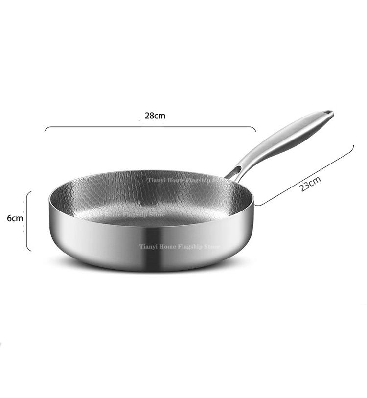 20/24/28cm Frying Pan Non-stick Wok Titanium Stainless Steel Home Egg Steak Skillet Induction Cooker Gas Stove Kitchen Cookware
