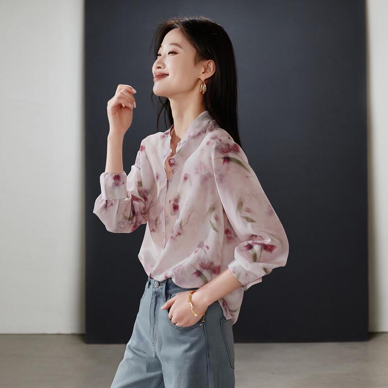 SOFSIL 2026 Spring Printed Silk Blouse M