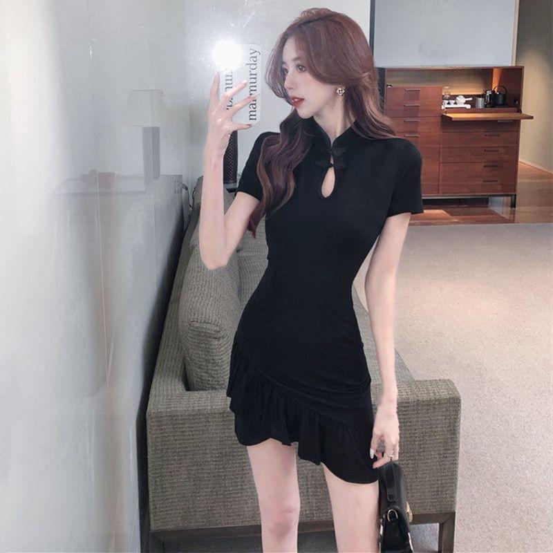 

Sexy Hip Summer Slimming Ruffle Black Dress Black L (47.50 kg-52.50 kg