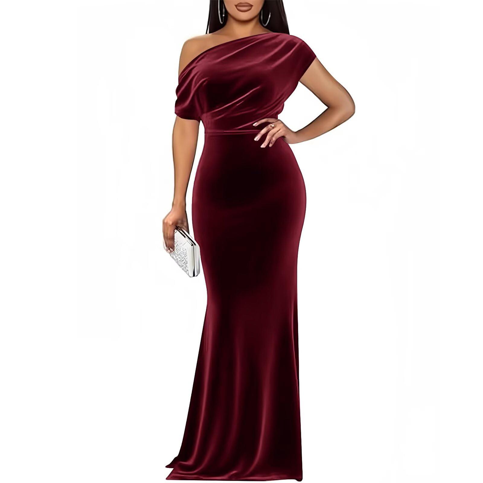 

Жіноча Оксамитова Сукня Вінтажна Повсякденна Сукня XXL винний