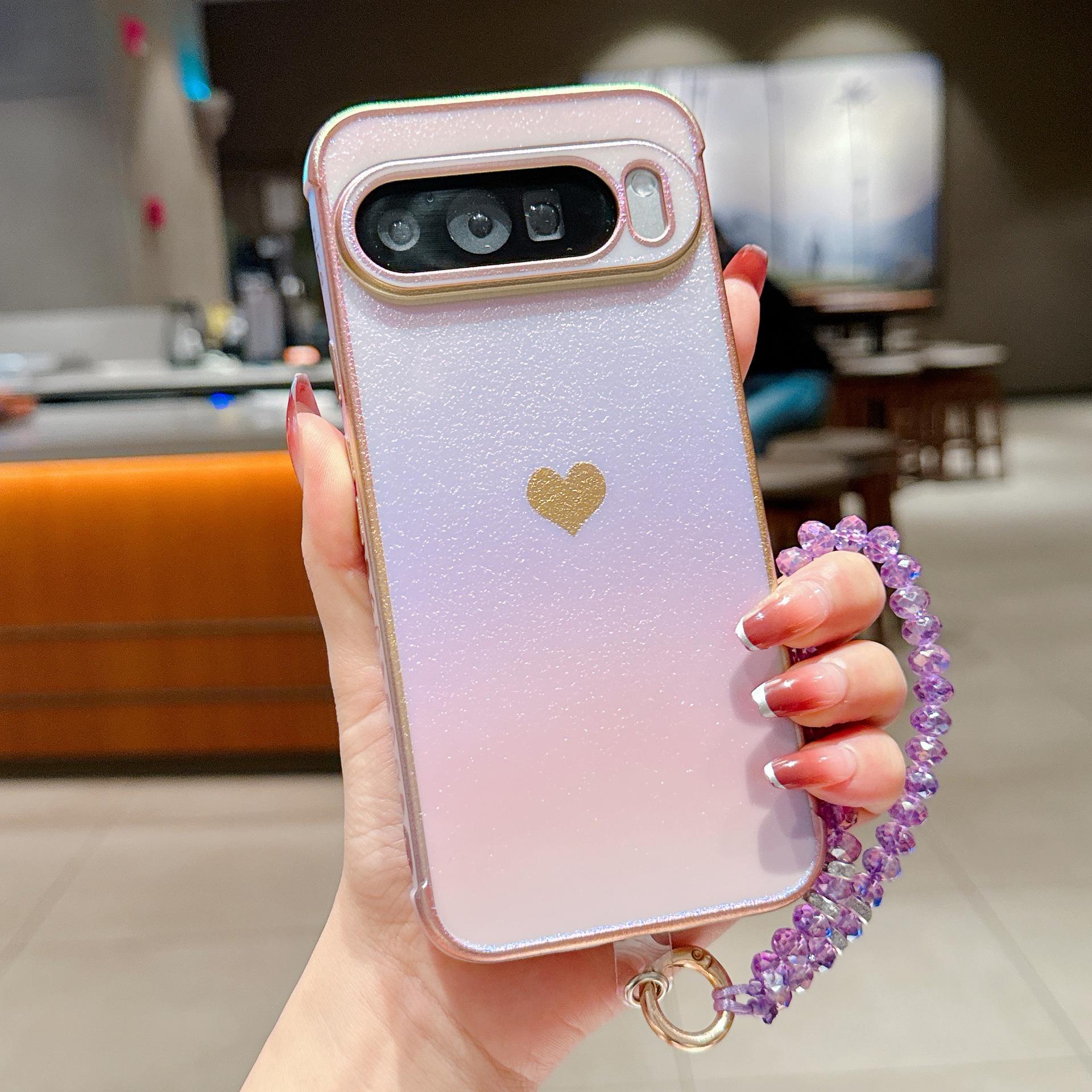 

Google 9 Pro XL Silk Heart Phone Case with Crystal Lanyard for 8 Pro and 7A Cross-border Protection Google Pixel 8A