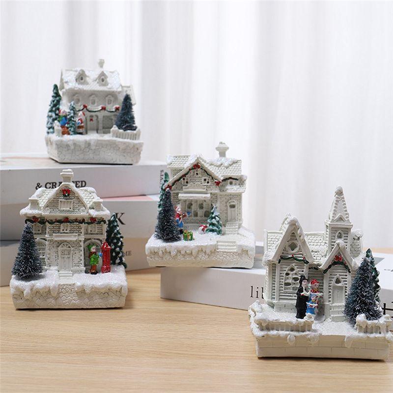 ABBY-Christmas Scene Village Town Winter Snow Village LED Light Decoration Gift Holiday Desktop Decoration