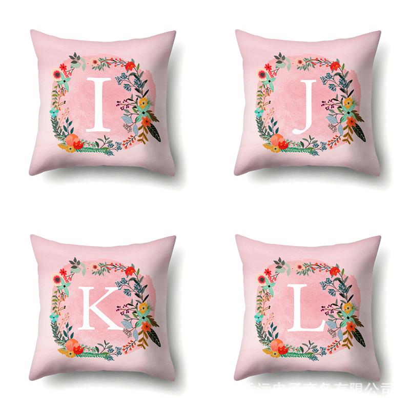 Polyester Pillowcase Pink Flower Home Decoration Print 26 English Letter Cushion Pillowcase