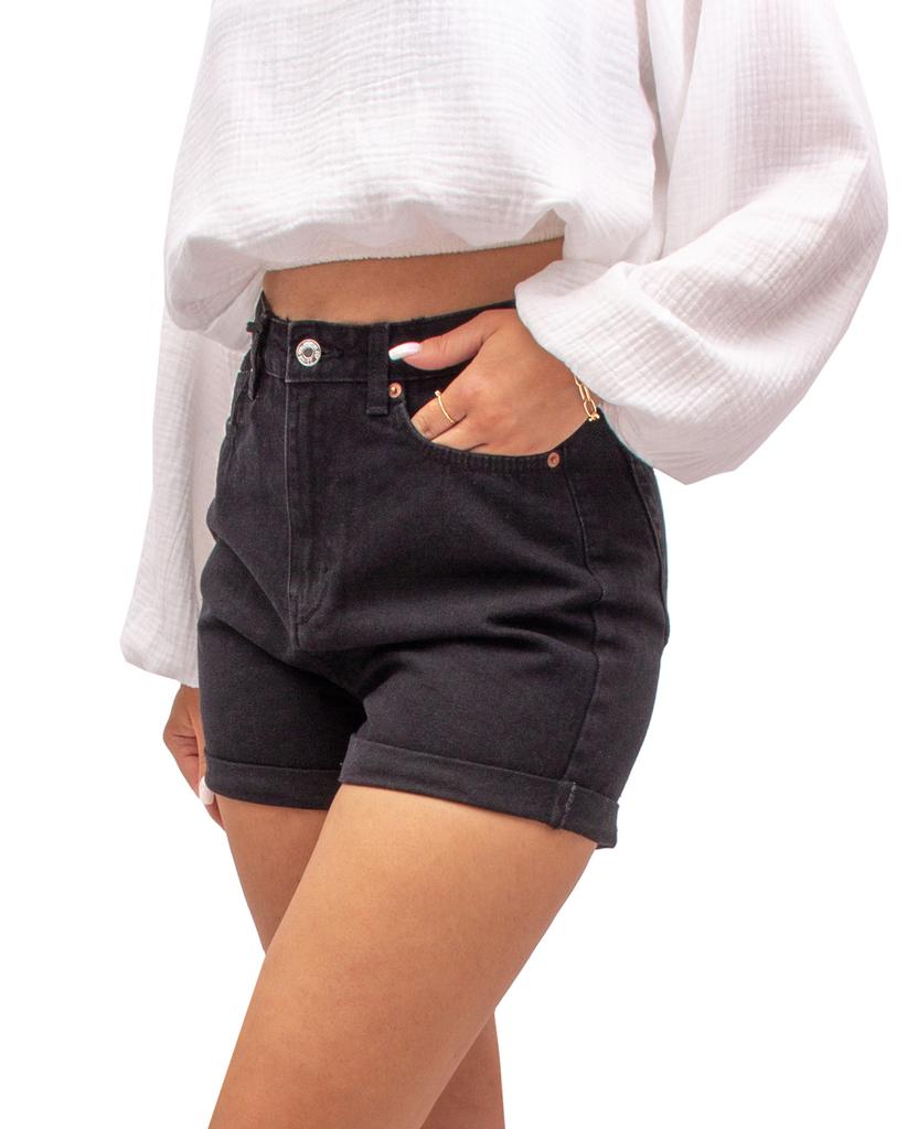 Krótkie Spodenki Jeansowe Damskie Dżinsowe Mom Fit Bermudy Czarne 38 M Firi