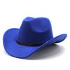 New Unisex Vintage Western Cowboy Cowgirl Felt Hat With Punk Belt Winter Autumn Panama Imitation Wool Jazz Cap