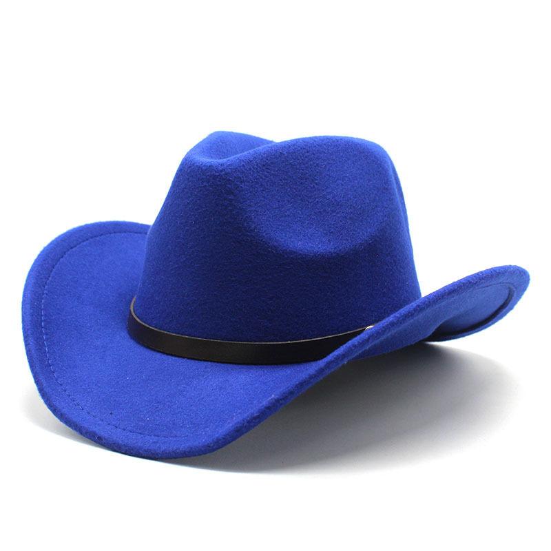 New Unisex Vintage Western Cowboy Cowgirl Felt Hat With Punk Belt Winter Autumn Panama Imitation Wool Jazz Cap