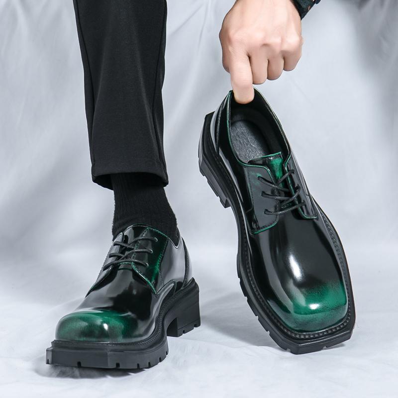 Fashion Men's Dress Oxford Derby Thick Bottom Fashion Business Male Designer Casual Leather Shoes Formal Loafers Suit Shoes Square Head
