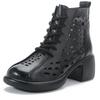 Fashion 5.5CM New Women Summer Ankle Boots Breathable Hollow Thick High Heel Casual Shoes Fashion Genuine Leather Retro Short Boots