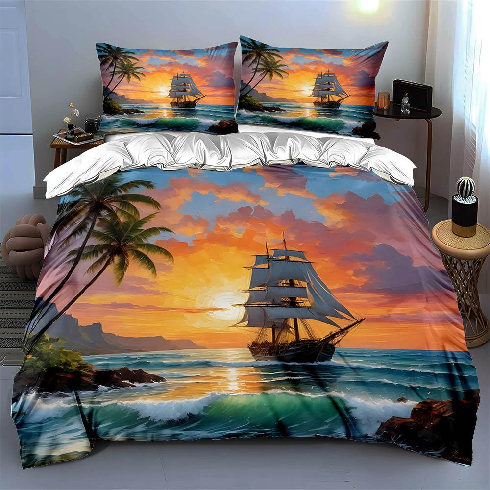 Sailing Ship Sunset. Bedding Duvet Cover Sets Duvet Covers Pillowcases Gifts (1 * Duvet Cover 2 * Pillowcases, Without Duvet Insert)