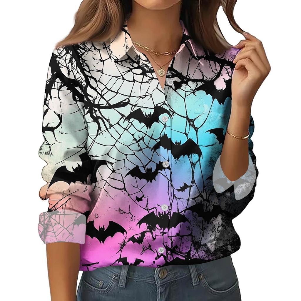 Dámská košile halenka s potiskem tlačítka s dlouhým rukávem ležérní základní košilový límec s běžným topem