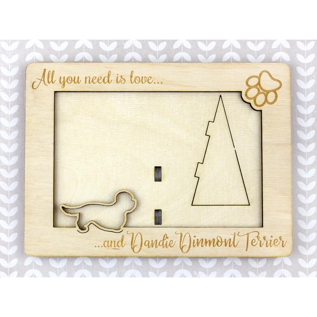 Dandie Dinmont Terrier, Hindlee Terrier I – Photo frame, engraved wooden frame | Art-Dog