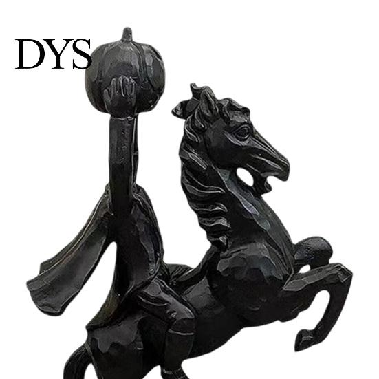 Unique Dark Atmosphere Ornaments Headless Horseman Holding Pumpkin Statue, Matte Black Halloween Resin Figurine, Spooky Table Centerpiece Gothic
