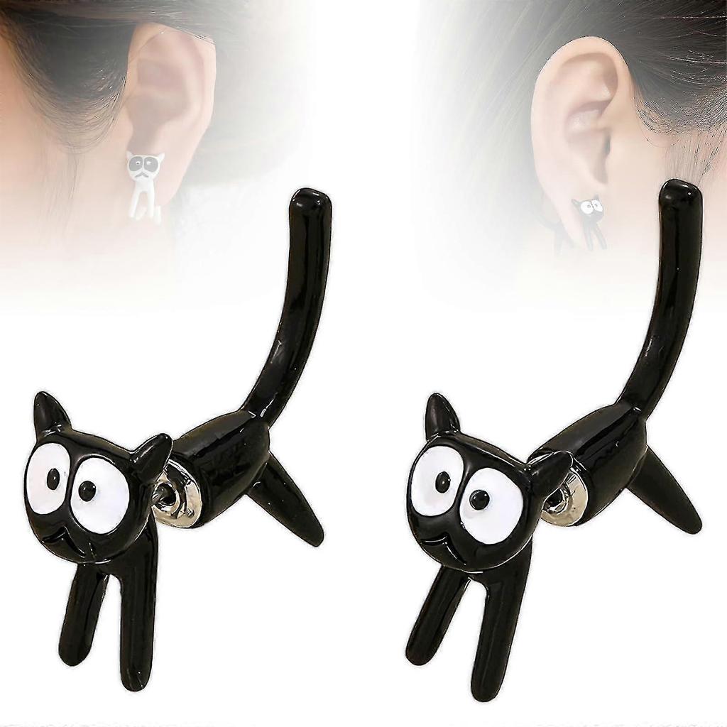 Cartoon-Katzen-Dekor-Ohrringe, 3D-zweiseitige schwarze Katzen-Ohrstecker, niedliche Anime-Tierohrringe, personalisierte durchstochene Ohrstecker Schmuck Geschenk Ohrri