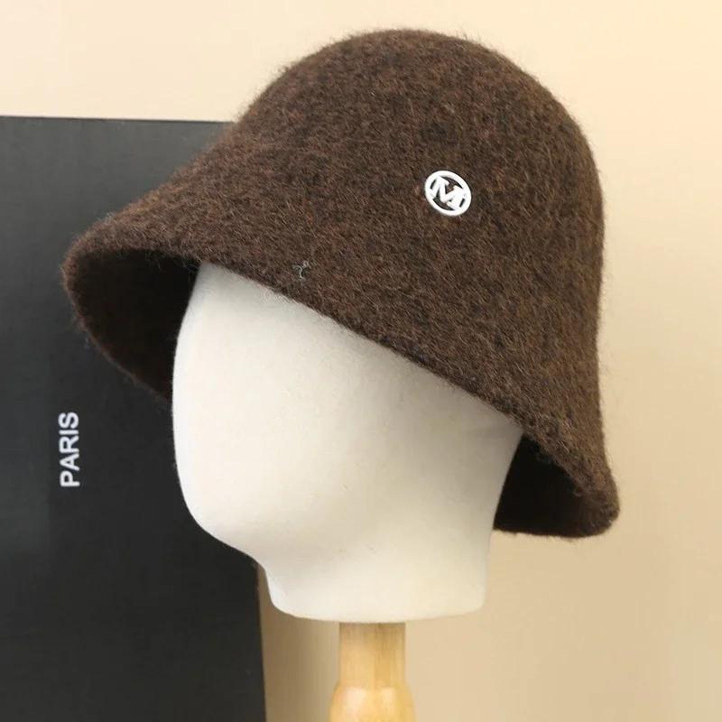 Ins Fashion Ladies Fluffy Panama Korea Designer M Wool Warm Bucket Hat For Women Fashion Fisherman Winter Hats Cap