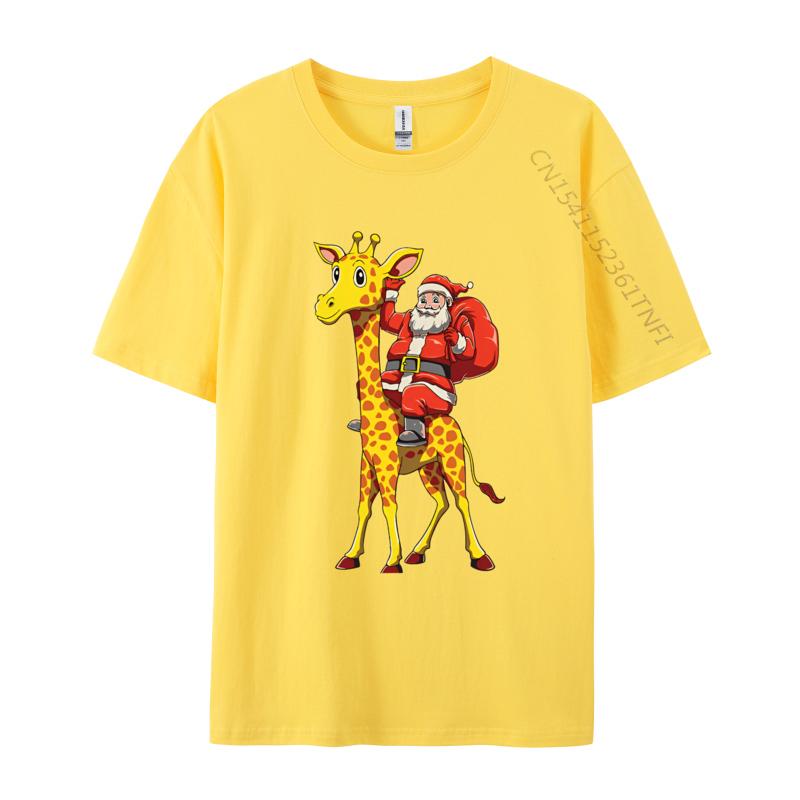 Weihnachtsmann reitet auf Giraffe Weihnachtsgiraffe T-Shirt Druck T-Shirts für Unisex Baumwoll-T-Shirts Cremefarbenes T-Shirt