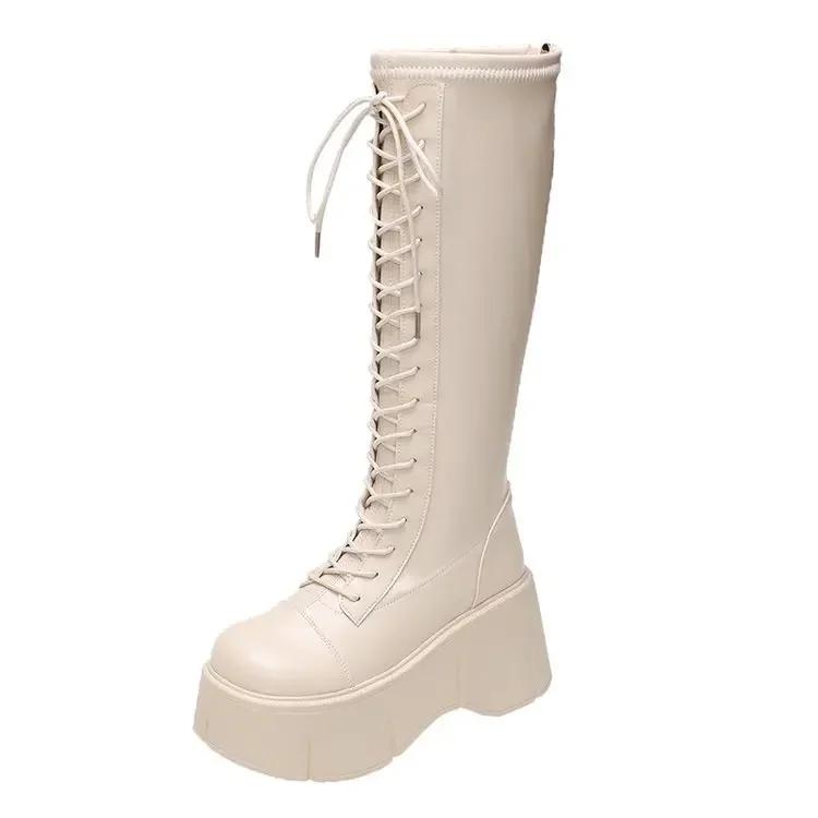 Mid Calf Boots Women Winter Boots Woman Ankle Boots Soft Lace-up Ladies Chelsea Zipper Botas Mujer Platform Heel Ladies Shoes