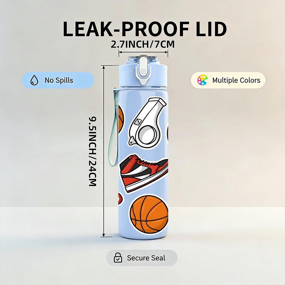 1PC Basketball Jersey Sneaker Gear 750ml Color Plastic Sports Water Bottle Leakproof Flip Straw Lid Suitable for Sports Office Home Use